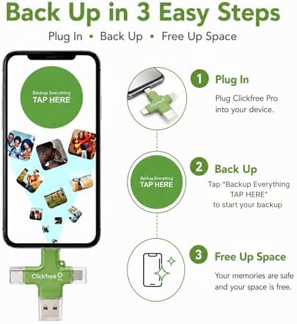 Clickfree Pro 256GB 4-in-1 Photo & Video Backup Device for iPhone, Android, iPad & Mac – Includes Photo Book Voucher + Unlimited AI Credits (Mint Green) — view 3