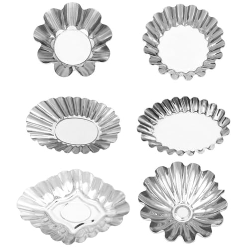 Cabilock 18 Pcs Stainless Steel Egg Tart Molds, 6 Assorted Shapes Reusable Mini Pie Pans, Non-Stick Metal Cupcake Pudding Baking Cups, Small Jelly Quiche Tins for Oven Baking