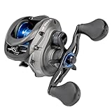 Lew’s American Hero Baitcast Fishing Reel, 4+1 Bearings, 7.5:1 Gear Ratio, One-Piece Graphite Frame, Speed Gears, Left-Hand Retrieve, Gray/Black/Blue