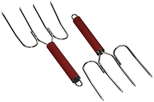 ExcelSteel Stainless Steel Turkey Lifter with Non-Slip Thermal Plastic Rubber Coating, Red/Metal, Set of 2