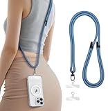 SSLOTSCASE for Phone Lanyard Crossbody with 2X TPU Clear Phone Pads, Flexible Adjustable Anti Theft Neck Strap, Premium Metal Buckles, Skin-Friendly, Universal Wrist Chain for Most Smartphones, Blue