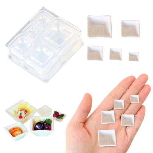Mini Square Bowl Resin Silicone Molds 3D Cute Bowl Epoxy Casting Molds for DIY Resin Micro Dollhouse Fairy Garden Kitchen Miniatures Landscape Tiny Things Decor(5 Sizes)