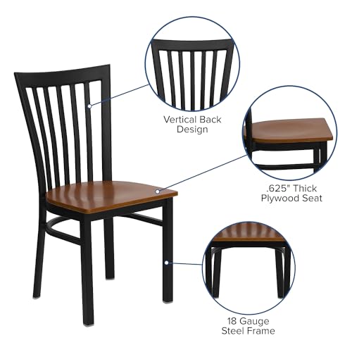 Image of Flash Furniture HERCULES Series Black School House Back Metal Restaurant Chair - Cherry Wood Seat