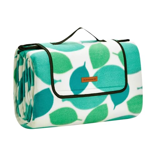 SONGMICS Picknickdecke, 200 x 200 cm, groß, Campingdecke, für Park, Garten, Strand, wasserdicht, maschinenwaschbar, faltbar, türkise Blätter GCM78Y