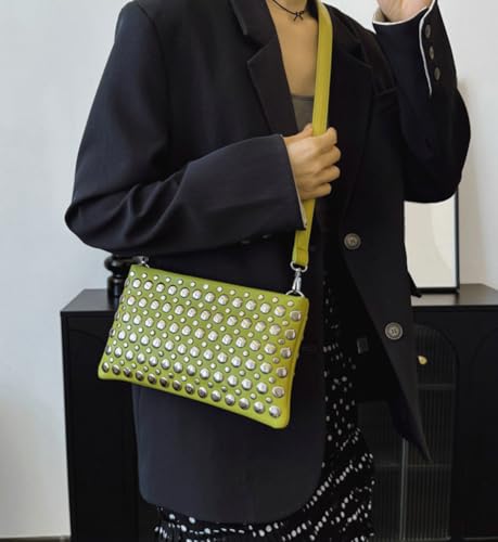 Studded Crossbody Bags for Women Pu Leather Clutch Purses for Women Retro 90s Handbags Chic Evening Bag Envelope Clutch 20253