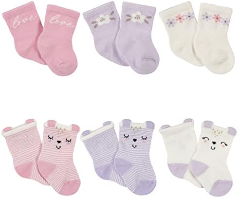 Gerber Baby 6-Pair Wiggle Proof Sock, Ballet Purple, 0-3 Months