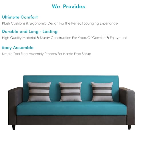 Image of Casaliving Amara 3 Seater Sofa Set for Living Room (Black Turquise Colour Fabric) Premium Fabric Sofa