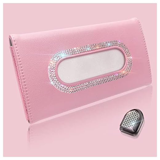 Murimt Bling Car Visor Tissue Holder, Diamond Mask Holder for Car Visor, PU Leather Tissue Box Holder,Wipes Case for Car Visor, Sun Visor Napkin Holder(Pink)