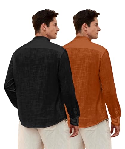 Image of Zombom Men's Combo Cotton Polyester Blend Solid Full Sleeve Straight Regular Fit Mandarin /Chinese Collor Kurta (Pack of 2)