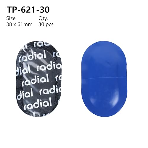 Image of Radial Tire Patch, 1.5 inch x 2.4 inch (38x61mm) 30 pcs, Extra Large Heavy Duty Round Patches, Repair Kit for Truck, Car, Tractor Inner Tires, Black with Blue Poly Backing
