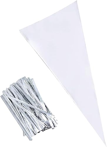 Miniatura 1 de ccHuDE 100 bolsas transparentes de celofán con cono de celofán, bolsas de palomitas de maíz, bolsas de dulces de Navidad, bolsas de regalo, bolsas