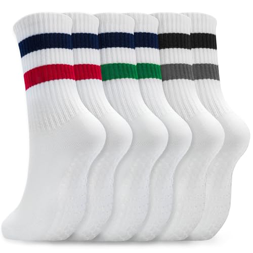 Image of Pilates Socks for Women Non Slip, Cotton Crew Grippy Yoga Socks with Grips for Maternity Hospital Workout, 3 Pairs