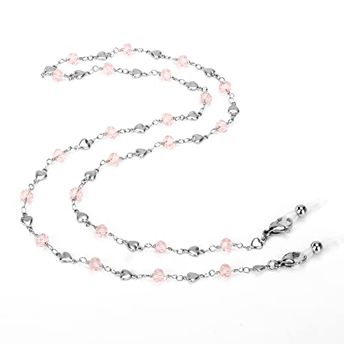 Image of Eyeglass Chain Silver Stainless Steel Handmade Necklace for Reading Glasses Sunglass Beaded Chains for Men Women