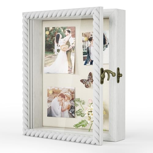 NCOALE Bilderrahmen Collage 32x32 Cm | 3D Fotocollage Aus Holz Mit Klammern & Schnur