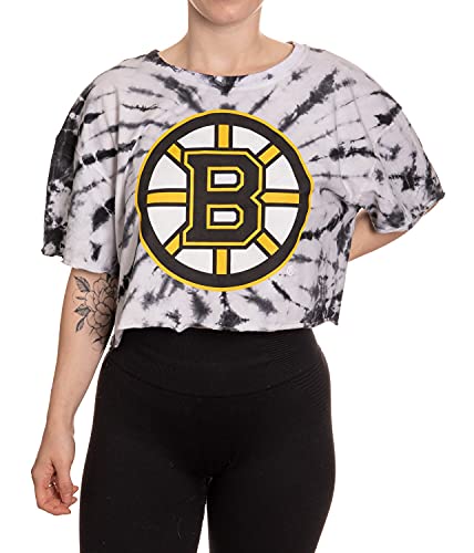 Calhoun NHL Surf & Skate Womens Oversize Drop Shoulder Crop T-Shirt The Sunset Collection (Boston Bruins Small/Medium)