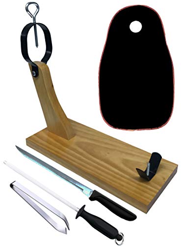 JamonOnline  Support à jambon + couteau à jambon + fusil + couvre-jambon noir + pinces | Set complet de coupe