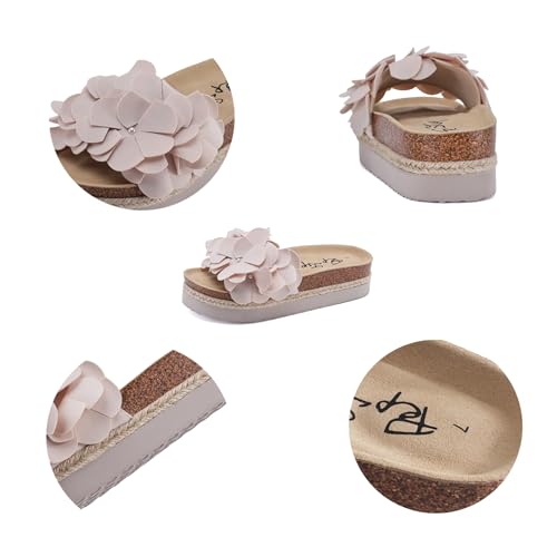 Image of PepStep Slide Sandals for Women with Soft Cork Footbed and Strap, Ladies Fashion Platform Slide Sandals Comfortable Slip On Style