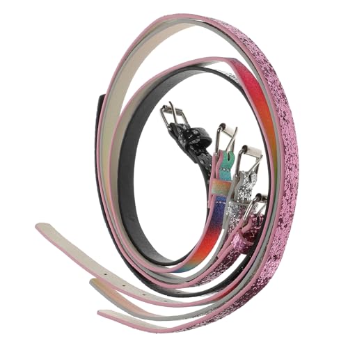 4pcs Kids Heart Buckle Jeans Belt Set Short Length Artificial Leather Belts for Girls Stretch Design for Dress and Casual Wear