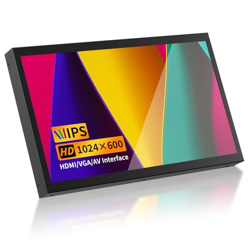 Mini Monitor de 10 Pulgadas, Mini Pantalla HD IPS de 1024×600 con Altavoces Integrados/Entrada HDMI/VGA/AV para PC, TV, DVD, CCTV, Raspberry Pi