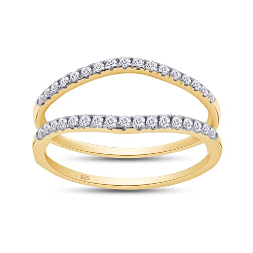 SAVEARTH DIAMONDS 1/4 ct t.w Round Cut Lab Created Moissanite Diamond Curved Ring Guard Enhancer For Women In 14K Gold Over Sterling Silver(D Color, VVS1 Clarity 0.25 Cttw)
