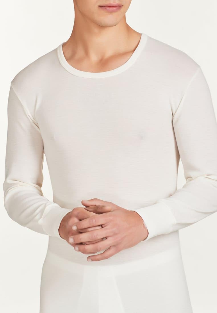 Ragno 3 Camiseta Interior para Hombre, Cuello Redondo, Manga Larga, Art. 60039 100% Lana Merina. Bianco Lana X-Large