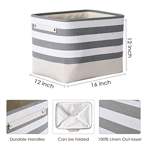 TheWarmHome Extra Large Cube Storage Bins Baskets for Organizing, Sturdy Fabric Storage Basket Cube W/Handles, Decorative Foldable Storage Baskets for Shelves Closet Nursery Toy (3 Pack 16×12×12inch) by TheWarmHome - Image 6