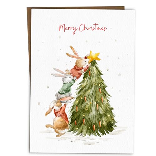 BYANIKA Merry Christmas Card | Cute Xmas Bunnies | For Family, Loved Ones, Friends, Neighbours, Colleagues, Best Friend, Teacher Assistant | Season's Greetings | Happy Festive Season, Holidays