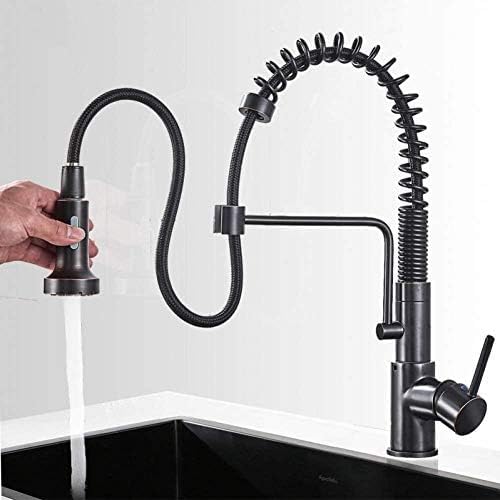 OWOHYG Grifo de cocina extraíble negro con resorte, grifo de fregadero de cocina, montado en cubierta, mezclador de cocina, cabezal rociador con soporte