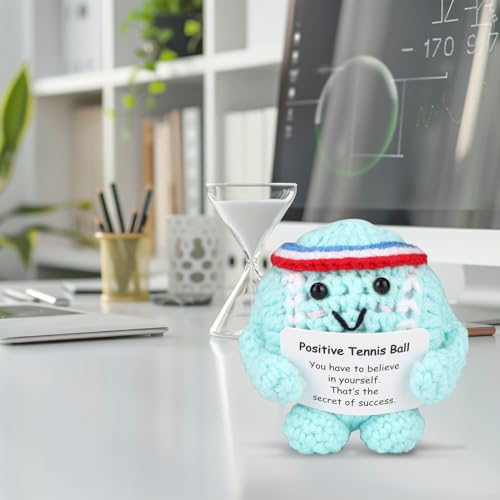 Image of TOYMIS Positive Tennis Ball, Adorable Handmade Knitted Positive Tennis Ball with Encouragement Card Funny Crochet Inspirational Doll for Party Favor & Office Home Decor