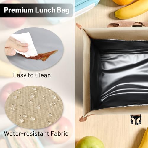 MIER Insulated Lunch Bag Roll Top Lunchbox for Women Men Adults Foldable Rolltop Lunch Tote with Shoulder Strap for Work Office Picnic, Water Bottle Holder, Khaki by MIER - Image 5