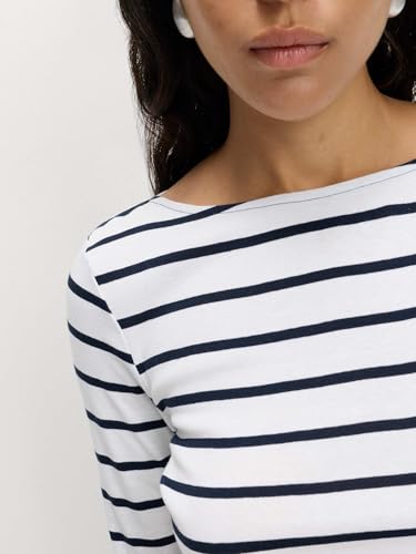 Marks & Spencer Eng Anliegendes, Gestreiftes Oberteil Aus Reiner Baumwolle Mit U-Boot-Ausschnitt Damen UK 10 (EU 38)
