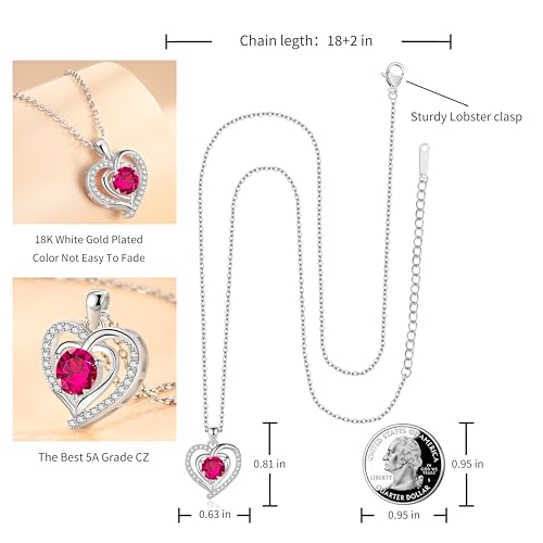 Double-Heart-Necklace-for-Women-Silver-Plated-with-Cubic-Zirconia-12-Birthstone-Colors-Romantic-Jewelry-Gift-for-Wife-Mom-Girlfriend-or-Daughter-Perfect-for-Anniversary-Birthday-Valentines-Day-and-Mot