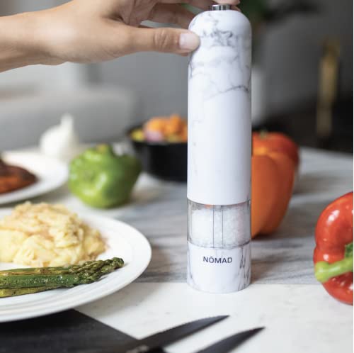Nomad – Electric Salt And Pepper Grinder Set – Set Of 2 Mills Battery Operated Pepper Grinder – Strong & Fast Motor Electric Grinder – One Hand Operatable Button, Marble Design Smudge Proof -Cleanable #TOP5