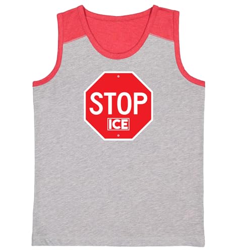 Stop Ice - Protest Funny Traffic Sign Youth Contrast Back Tank Top (Heather/Red, X-Small)