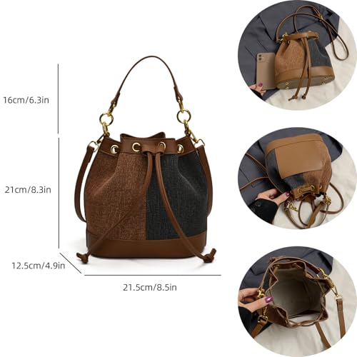 Image of Denim Bucket Bag for Women Handbag Trendy Jean Purse Drawstring Crossbody Shoulder Bag