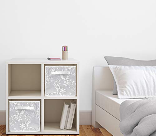 Sweet Jojo Designs Grey Floral Vintage Lace Foldable Fabric Storage Cube Bins Boxes Organizer Toys Kids Baby Childrens - Set Of 2 - Solid Gray Luxurious Elegant Princess Boho Shabby Chic Luxury Flower #TOP1