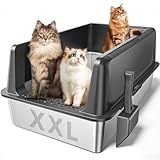 Zarler XXL Stainless Steel Litter Box with Lid, Extra Large Cat Litter Boxes 27.8' L x 20' W x 12.9' H, Jumbo Metal Litter Box for Multiple Cats with High Sided, Grey(Non-Sticky, Anti-Urine Leakage)