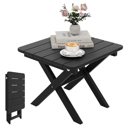 COSTWAY Folding Side Table, Outdoor All Weather HDPE Adirondack Table Garden Coffee Table, Square Small Patio End Tea Table for Balcony, Backyard, Lawn and Poolside (Black)
