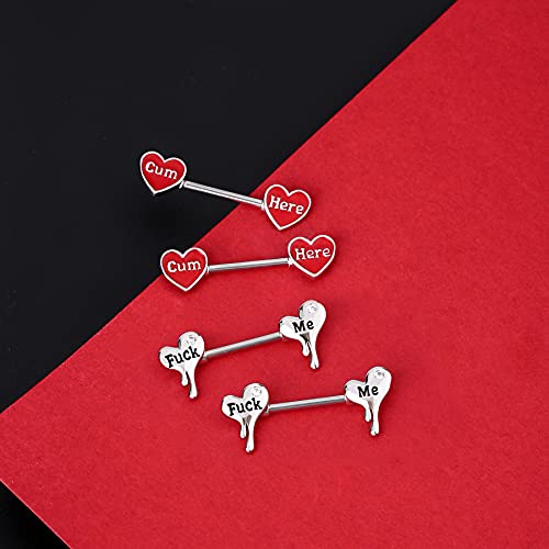 Oufer Melting Heart Nipple Rings With Fuck Me Letter Nipple Piercing Jewelry 316L Surgical Steel Nipple Piercing Jewelry #TOP2