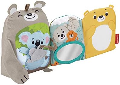 Fisher-Price Miękkie zwierzątka  Książeczka aktywizująca, milutki miś + miękka książeczka sensoryczna (lusterko i gryzaczek), dla dzieci powyżej 3 miesiąca życia, GJD37
