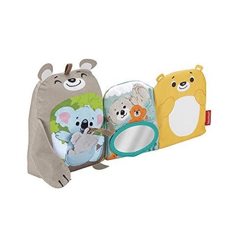 Fisher-Price Miękkie zwierzątka – Książeczka aktywizująca, milutki miś + miękka książeczka sensoryczna (lusterko i gryzaczek), dla dzieci powyżej 3 miesiąca życia, GJD37