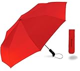 McConnor Automatic Travel Rain Umbrella - Auto Open Close Compact Folding - Windproof Strong and Sturdy Canopy - Heavy Duty Slim Lightweight - Fits in Luggage or Purse, Red