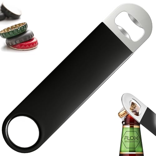 FLOW Barware Bottle Opener, 18cm Bar Blade | Rubber Coated Steel Beer Bottle Opener | Professional Dual Version Bar Blades Beer Openers | Black