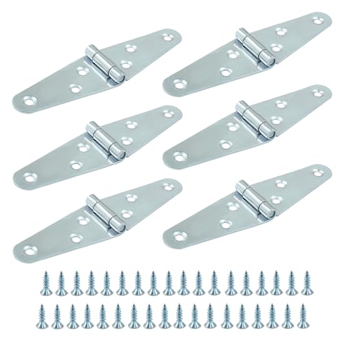 Piutouyar 6 Pcs Heavy Duty Silver Strap Hinges 2 Inch Shed Hinges Cabinet Latch Door Hinge Gate Hinge with Mounting Screws