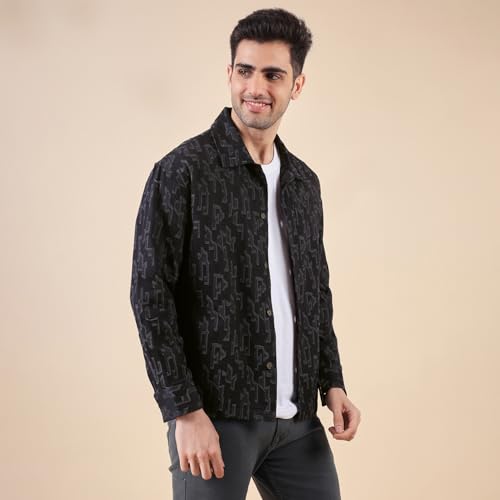 Image of Urban Scottish Men's Oversized Shacket, Cotton Jacquard, Long Sleeve Button Down Collared Shirt Jacket for Mens - Long Fit, Textured Fabric, Stylish Casual Outerwear
