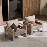 ZANDOR Aluminum Outdoor Patio Furniture - 2 Pcs Armchair, All-Weather Metal Modern Outside Furniture with Washable Thick Cushion for Garden/Backyard/Porch, Silver