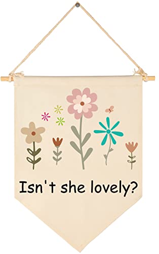 Isn't She Lovely Wildflower Nursery Decor-Girl Room Wall Decor-Canvas Hanging Pennant Banner Wall Sign Decor Gift for Baby Kids Girl Teen,Nursery Bedroom Playroom Décor