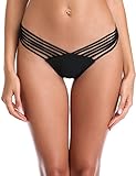 RELLECIGA Women's Shell Design Strappy Black Thong Bikini Bottom Size Medium