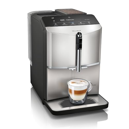 SIEMENS - Cafetera Superautomática, EQ300, ceramDrive, milkPerfect, Función oneTouch, Acero, TF303E07