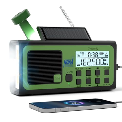 Image of DreamSky Hand Crank Emergency Weather Radio NOAA Alert with Solar Powered | Portable Radio AM FM SW, 18500mWh Rechargeable Battery Operated, Loud SOS Alarm, Flashlight & Reading Lamp, USB Port